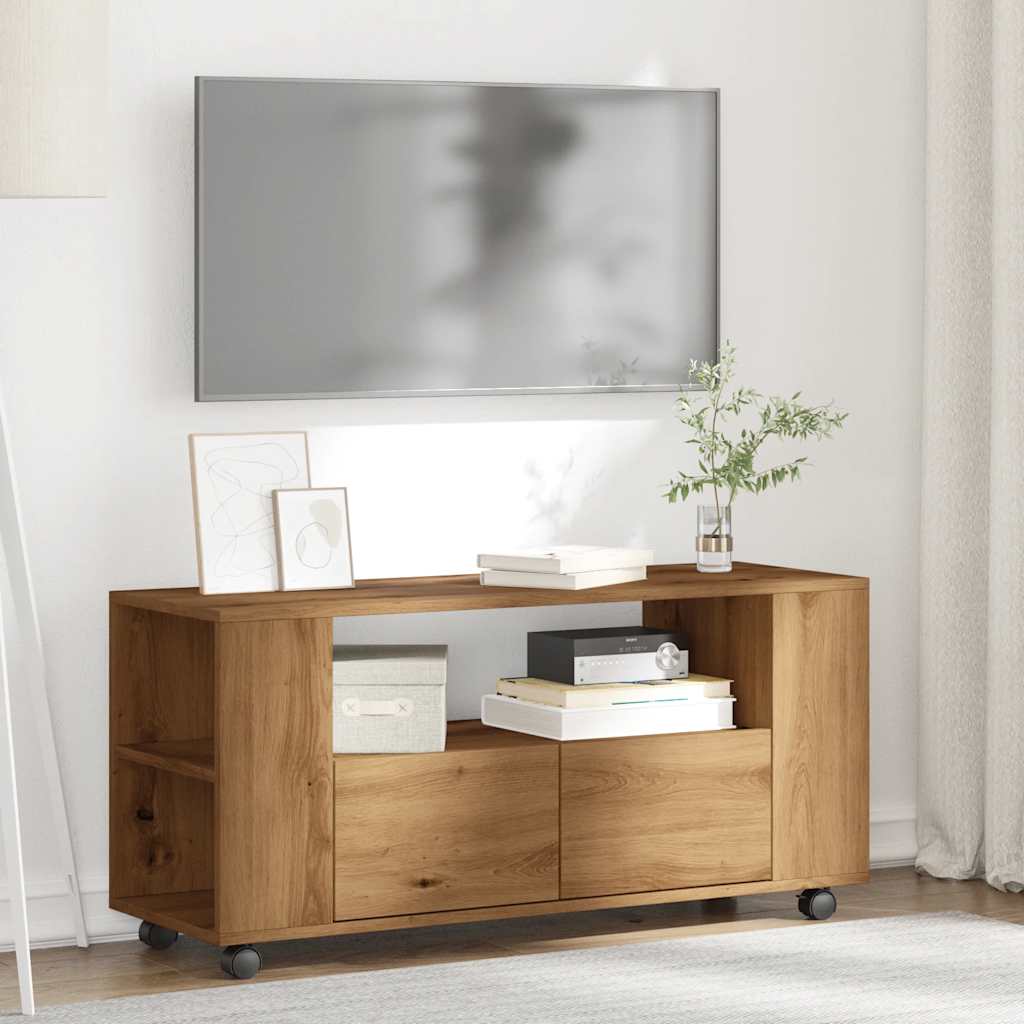 Modern Wooden 40 Inch TV Tele Stand Unit Cabinet With Storage & Wheels