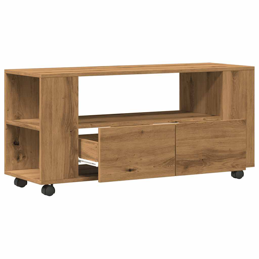 Modern Wooden 40 Inch TV Tele Stand Unit Cabinet With Storage & Wheels
