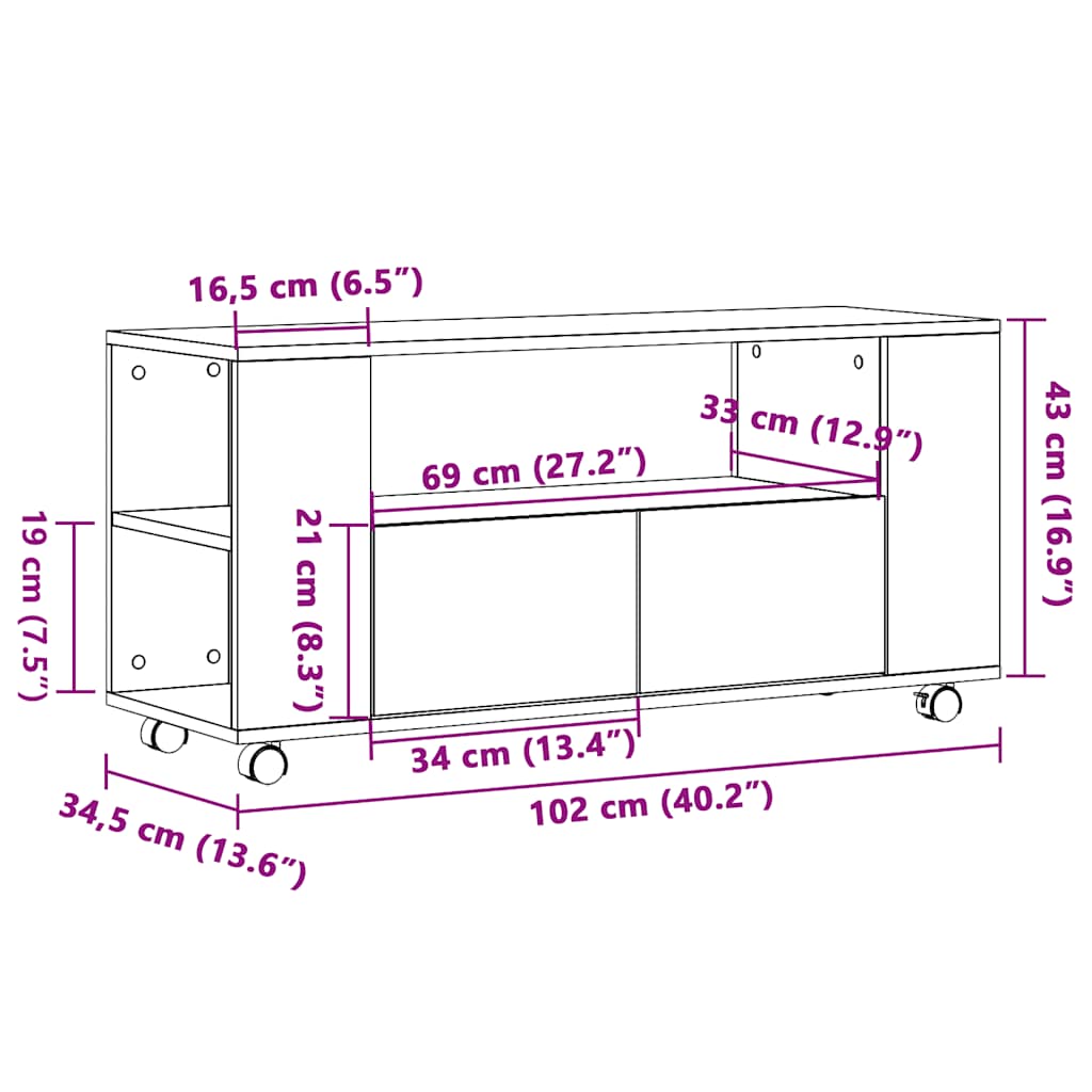 Modern Wooden 40 Inch TV Tele Stand Unit Cabinet With Storage & Wheels