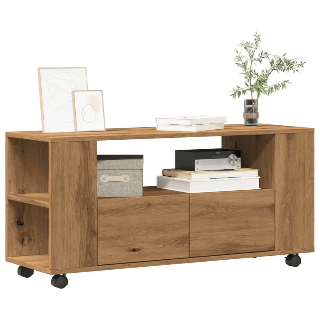 Modern Wooden 40 Inch TV Tele Stand Unit Cabinet With Storage & Wheels