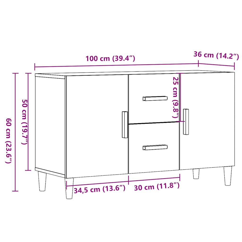 Modern Wooden Sideboard Storage Cabinet Unit With 2 Doors & 2 Drawers Wood