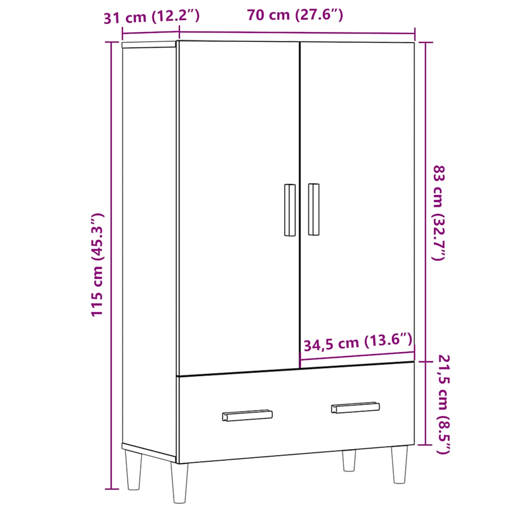 Highboard Old Wood 70x31x115 cm Engineered Wood