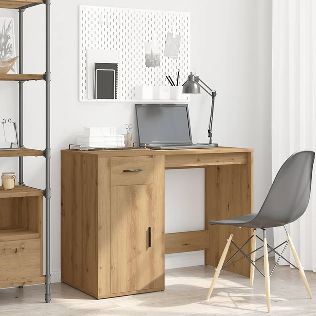Modern Wooden Home Office Computer Desk Table With Storage Compartment & Drawer