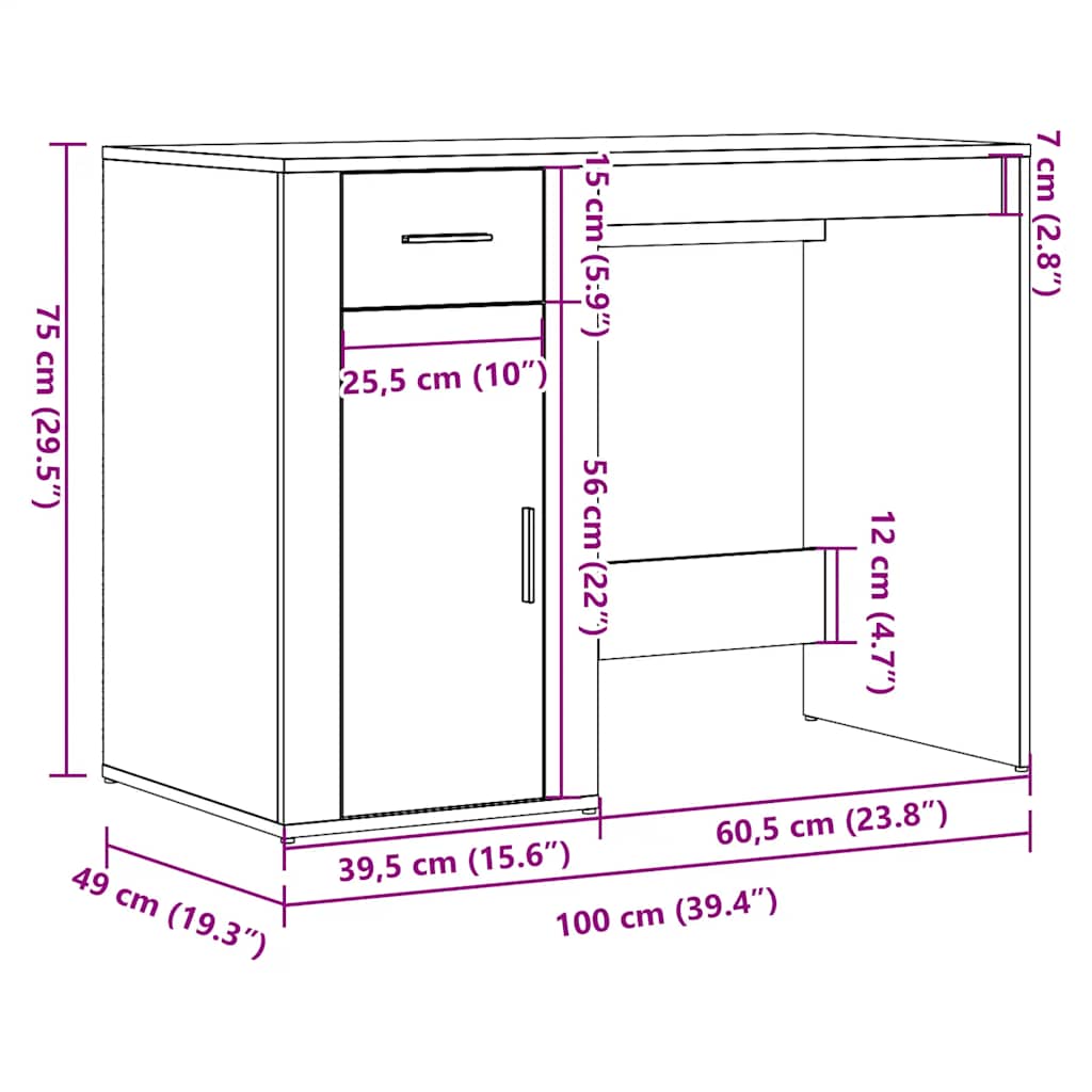 Modern Wooden Home Office Computer Desk Table With Storage Compartment & Drawer