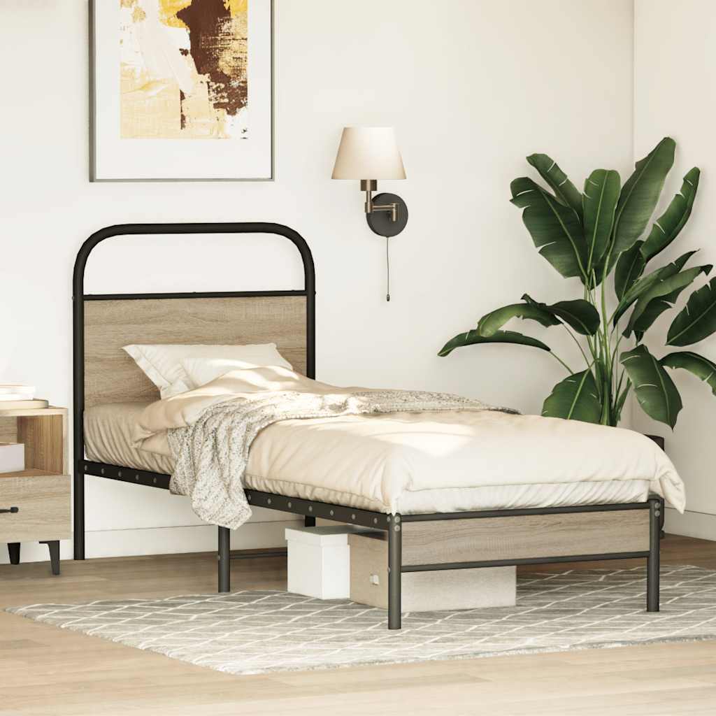Bed Frame Without Mattress 75x190 cm Smoked Oak Engineered Wood