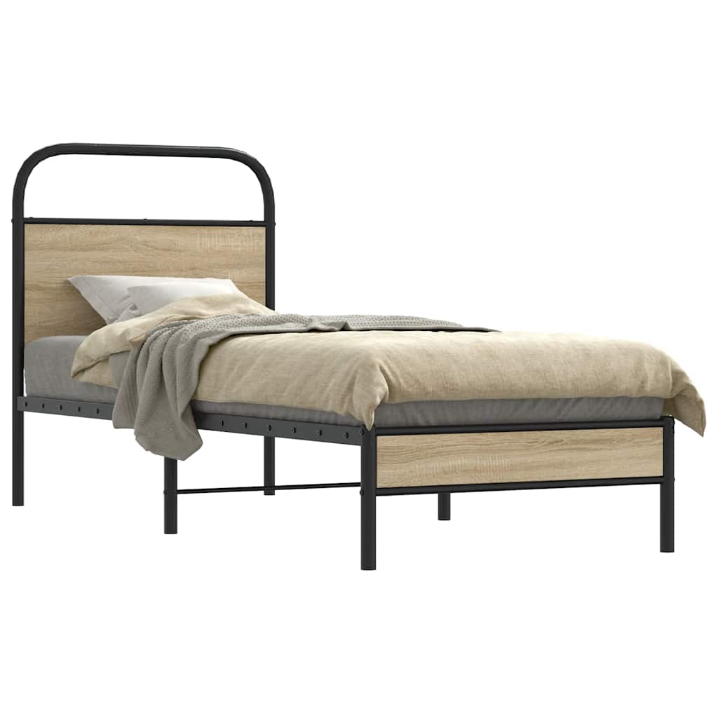 Bed Frame Without Mattress 75x190 cm Smoked Oak Engineered Wood