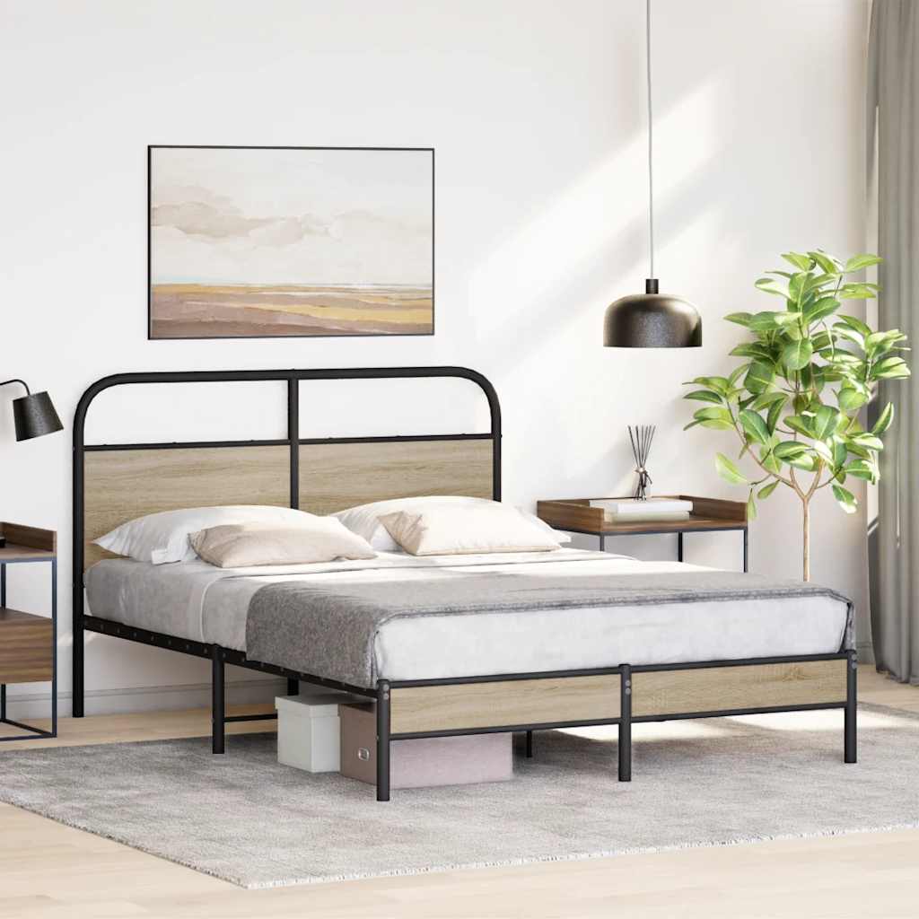 Bed Frame Without Mattress 135x190 cm Smoked Oak Engineered Wood