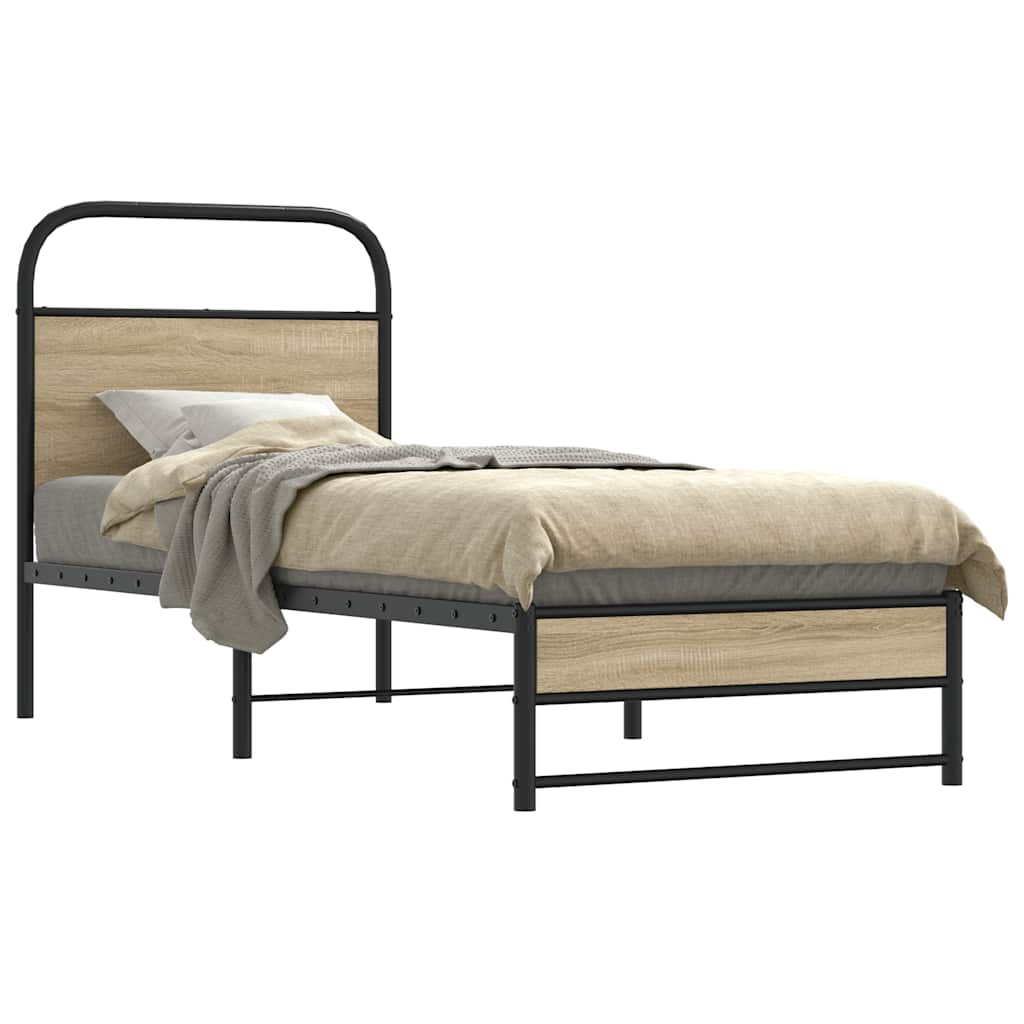Bed Frame Without Mattress 75x190 cm Smoked Oak Engineered Wood