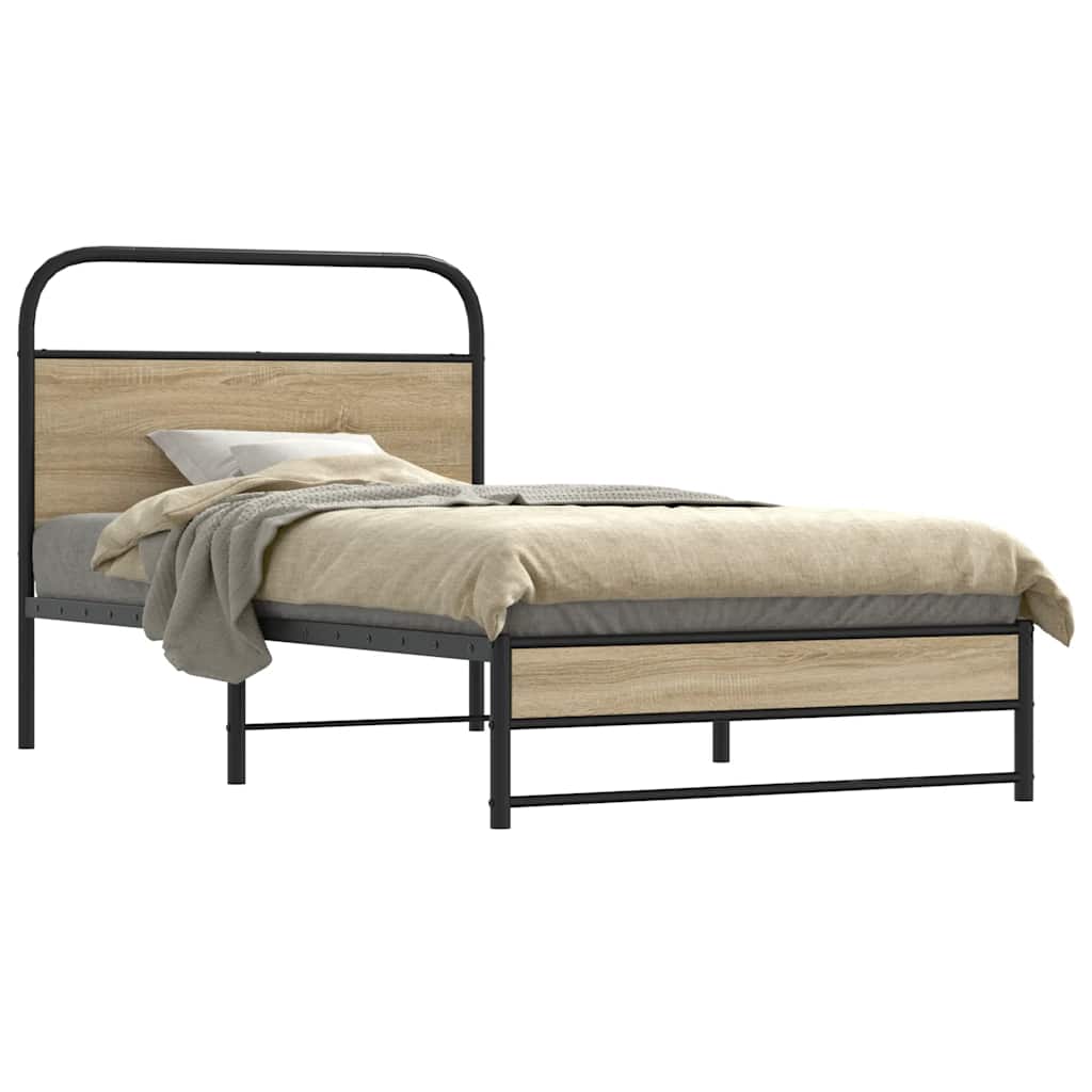 Bed Frame Without Mattress 107x203 cm Smoked Oak Engineered Wood