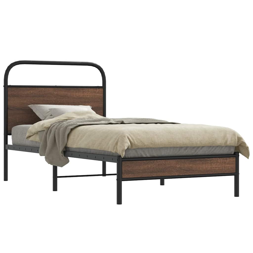 Bed Frame without Mattress 100x200 cm Brown Oak Engineered Wood