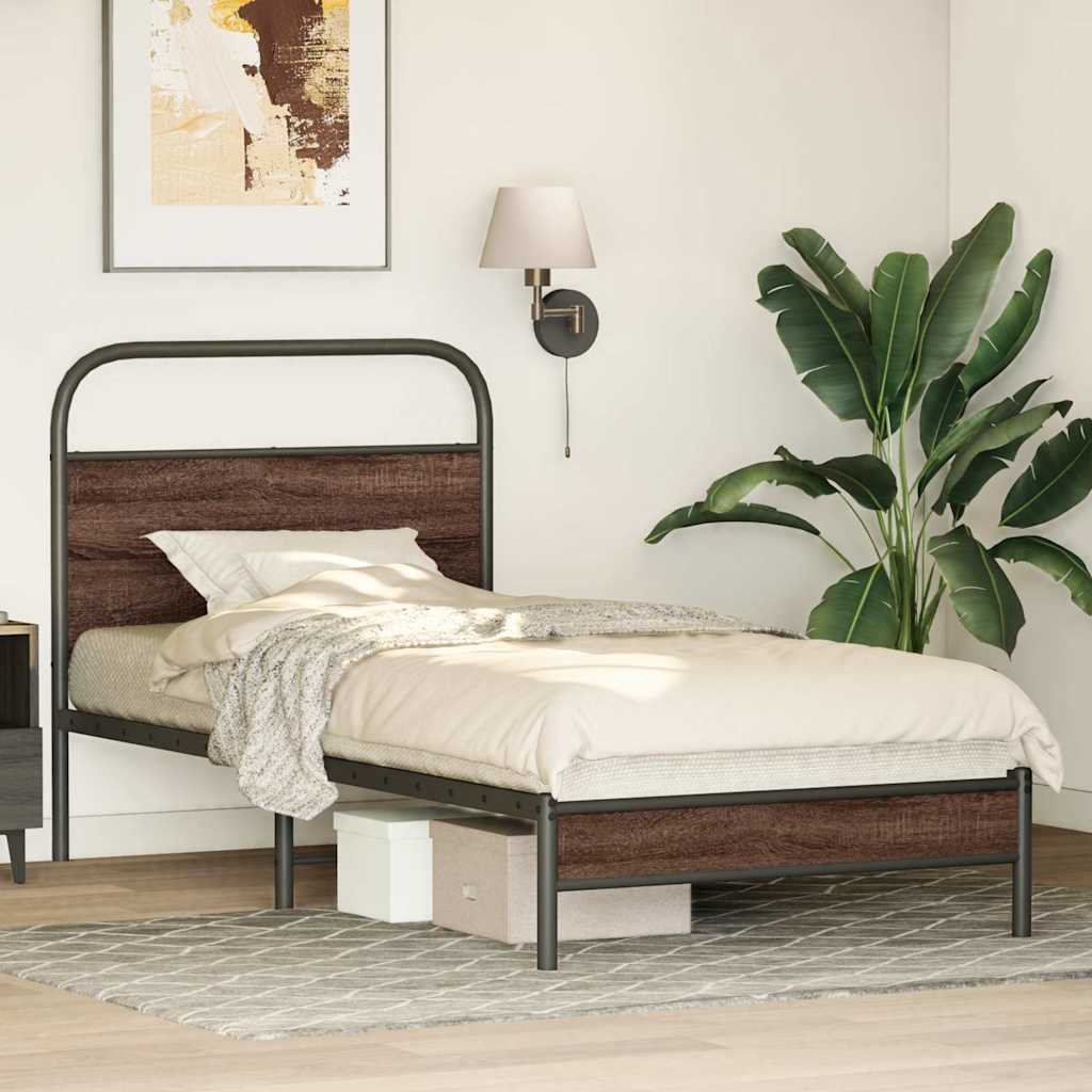 Bed Frame without Mattress 107x203 cm Brown Oak Engineered Wood
