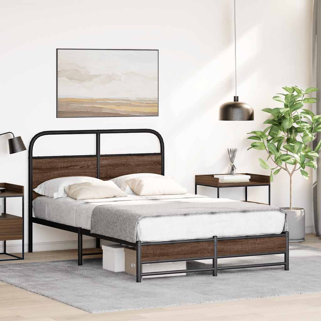 Bed Frame without Mattress 120x190 cm Brown Oak Engineered Wood