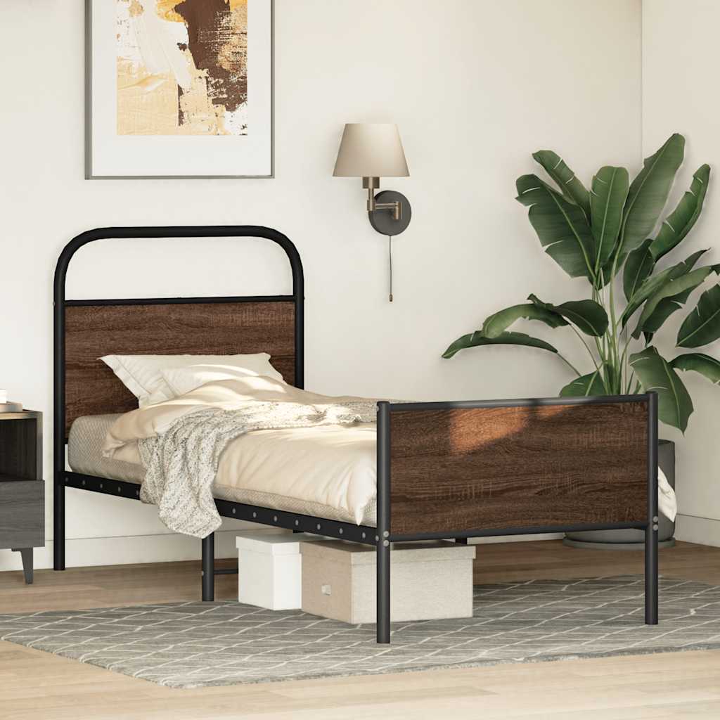 Bed Frame without Mattress 75x190 cm Brown Oak Engineered Wood