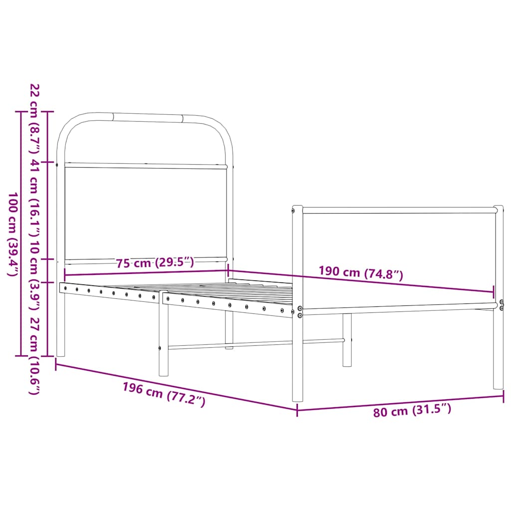 Bed Frame without Mattress 75x190 cm Brown Oak Engineered Wood