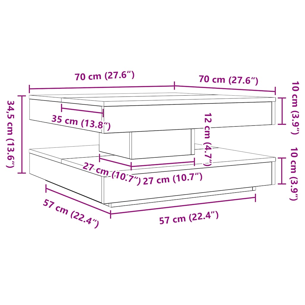 Coffee Table 360-Degree Rotatable Grey Sonoma 70x70x34.5 cm