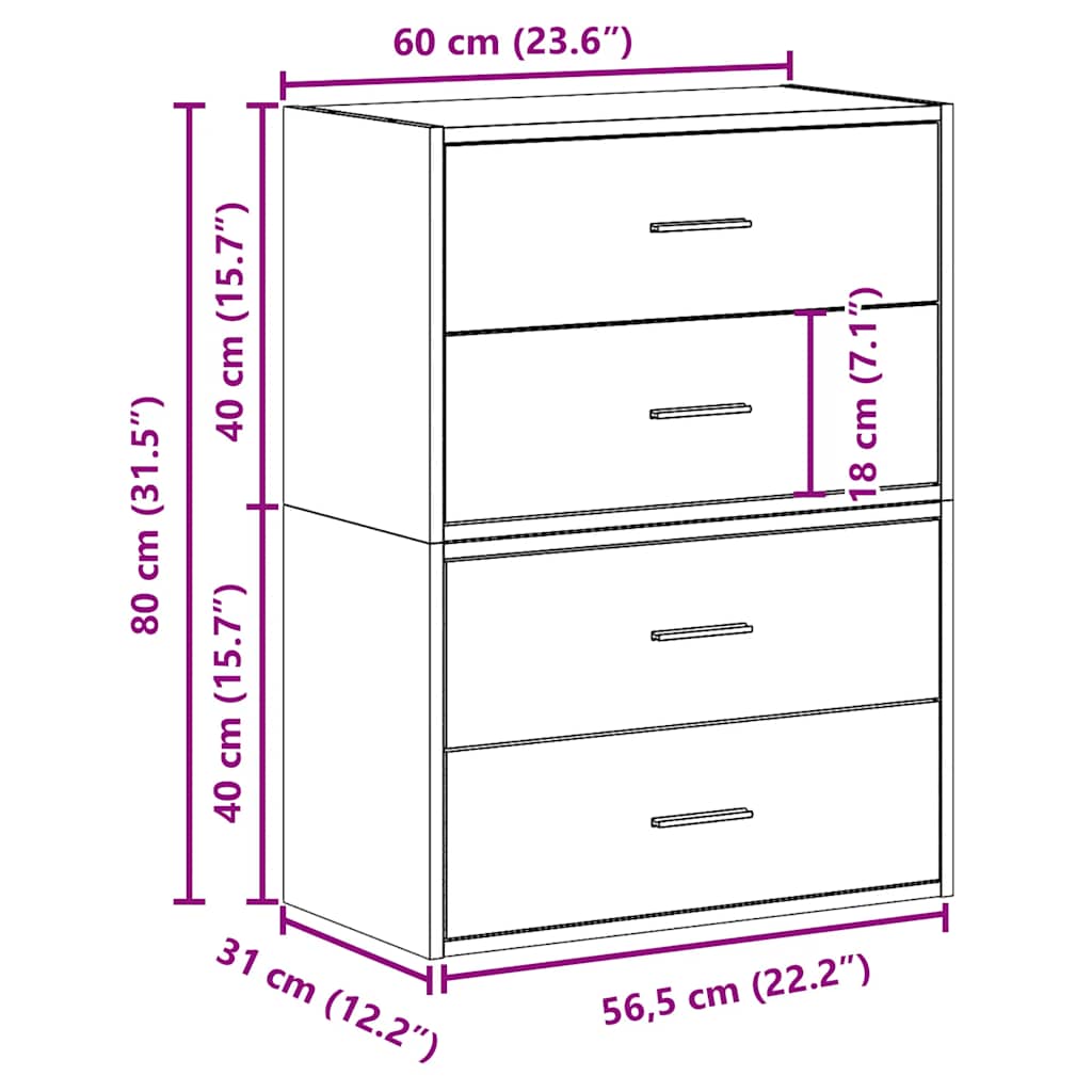 Cabinets with 2 Drawers 2 pcs Black Oak 60x31x40 cm Engineered Wood