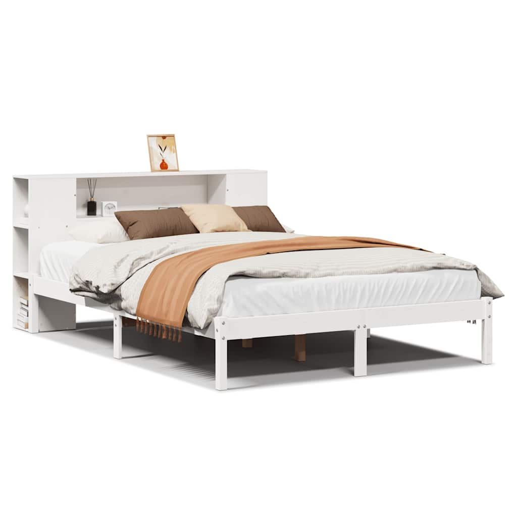 Bookcase Bed without Mattress White 135x190 cm Double Solid Wood Pine