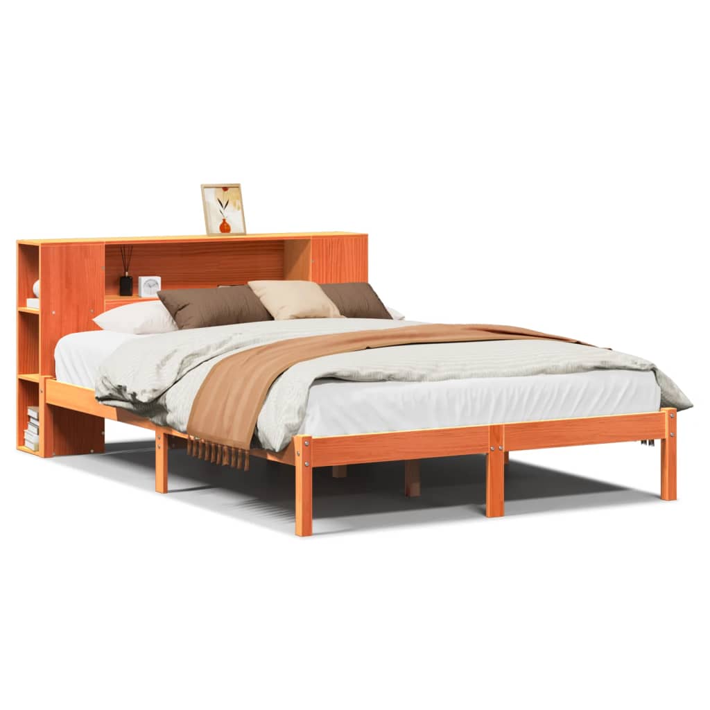 Bookcase Bed without Mattress Wax Brown 150x200 cm King Solid Wood Pine