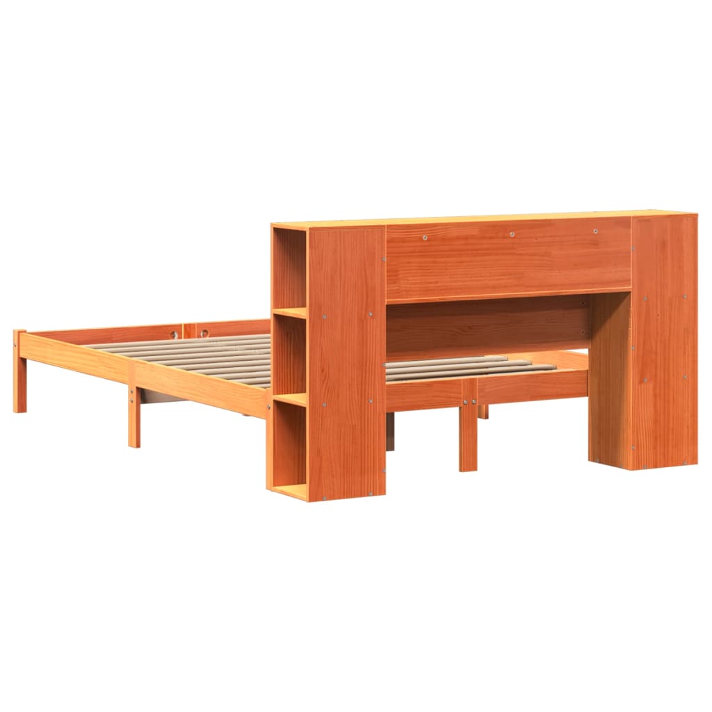 Bookcase Bed without Mattress Wax Brown 150x200 cm King Solid Wood Pine