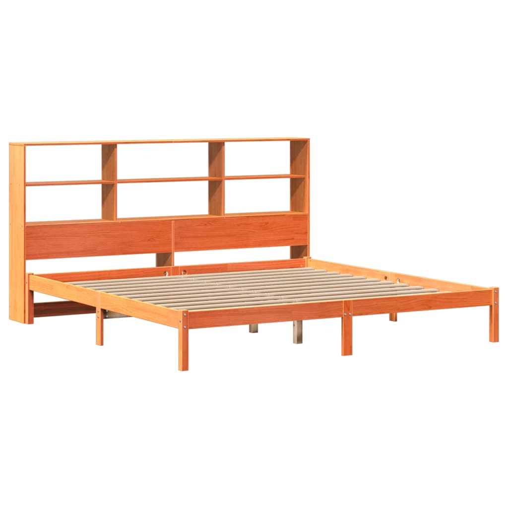 Bookcase Bed without Mattress Wax Brown 200x200 cm Solid Wood Pine