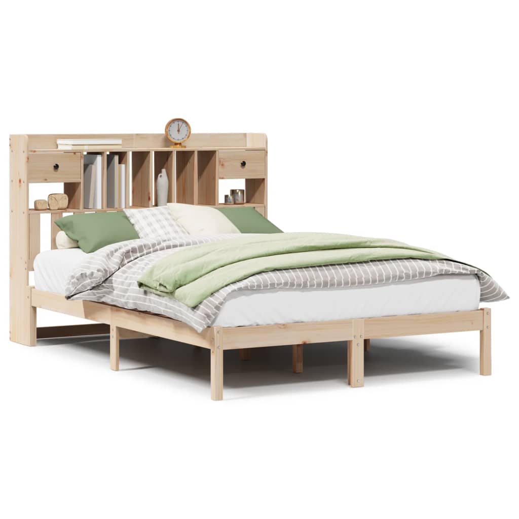 Bookcase Bed without Mattress 140x190 cm Solid Wood Pine