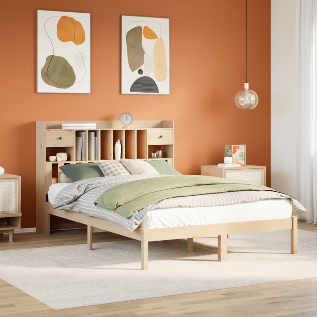 Bookcase Bed without Mattress 150x200 cm King Solid Wood Pine
