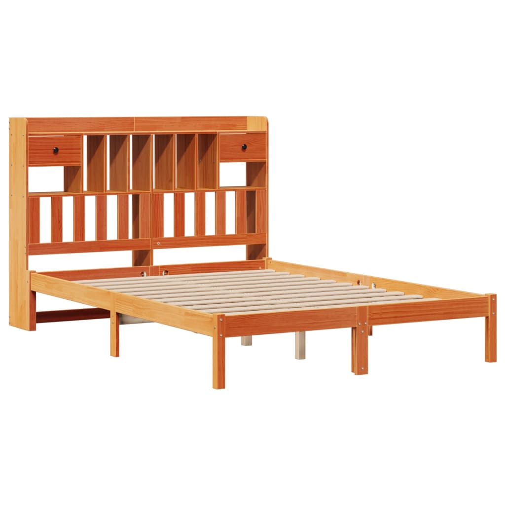 Bookcase Bed without Mattress Wax Brown 150x200 cm King Solid Wood Pine