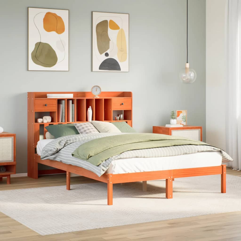 Bookcase Bed without Mattress Wax Brown 160x200 cm Solid Wood Pine