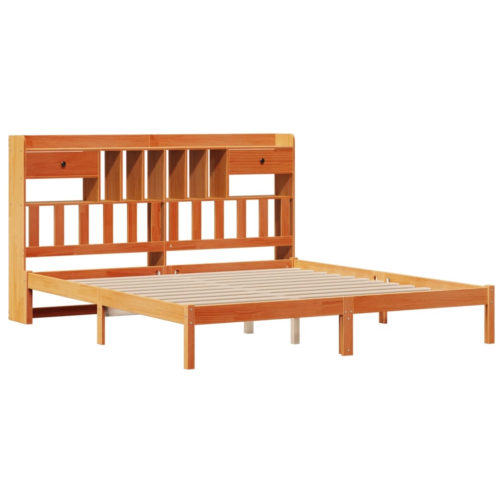 Bookcase Bed without Mattress Wax Brown 200x200 cm Solid Wood Pine