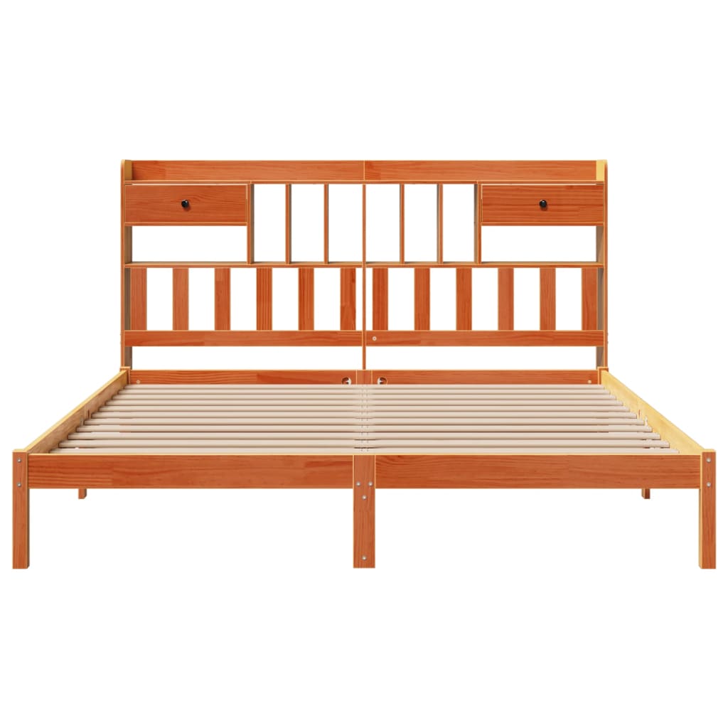 Bookcase Bed without Mattress Wax Brown 200x200 cm Solid Wood Pine