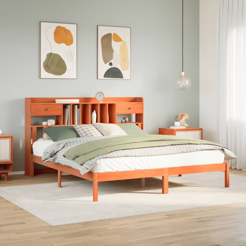 Bookcase Bed without Mattress Wax Brown 200x200 cm Solid Wood Pine