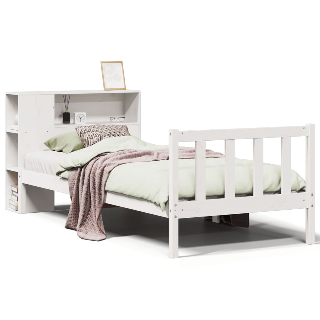 Bookcase Bed without Mattress White 90x200 cm Solid Wood Pine