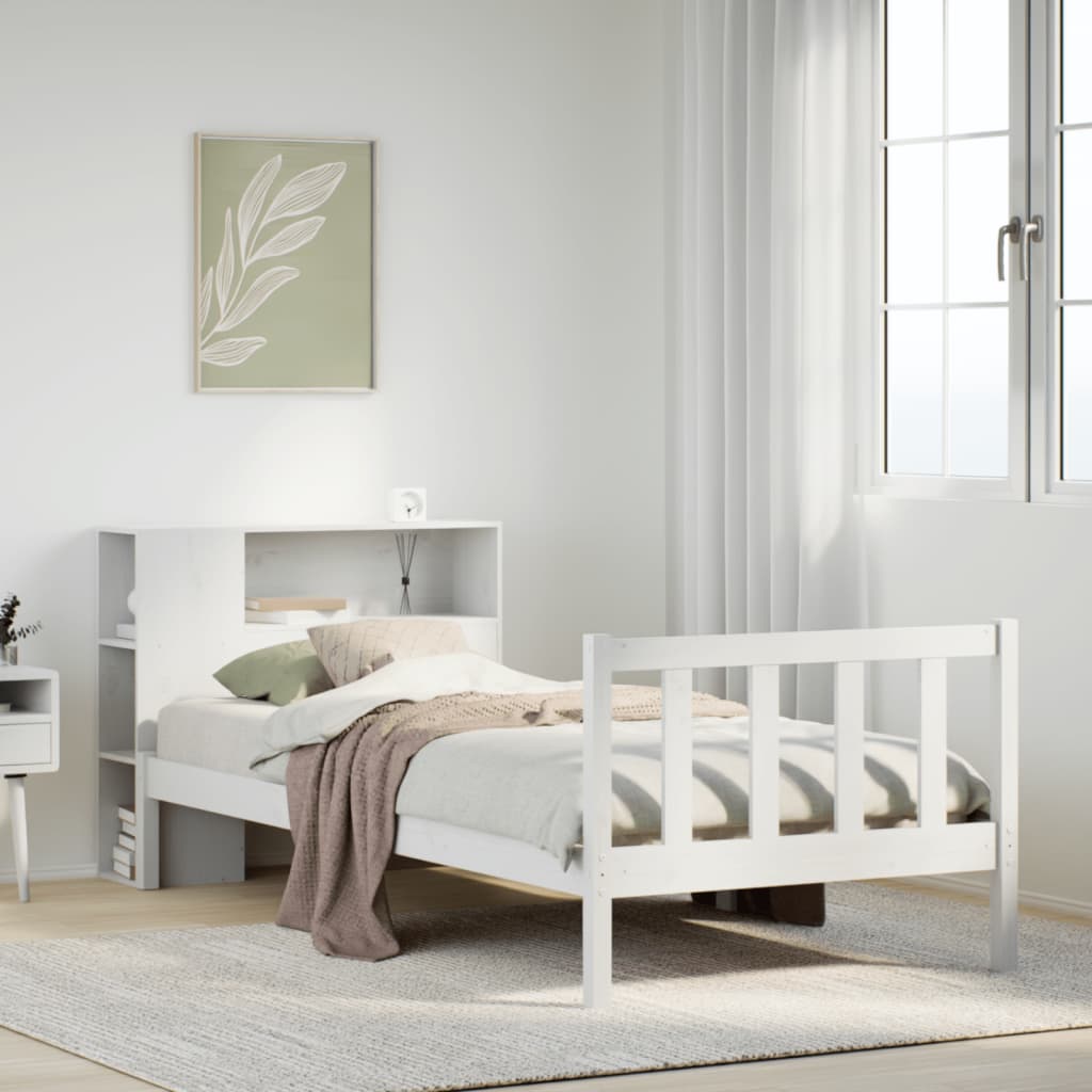 Bookcase Bed without Mattress White 90x200 cm Solid Wood Pine
