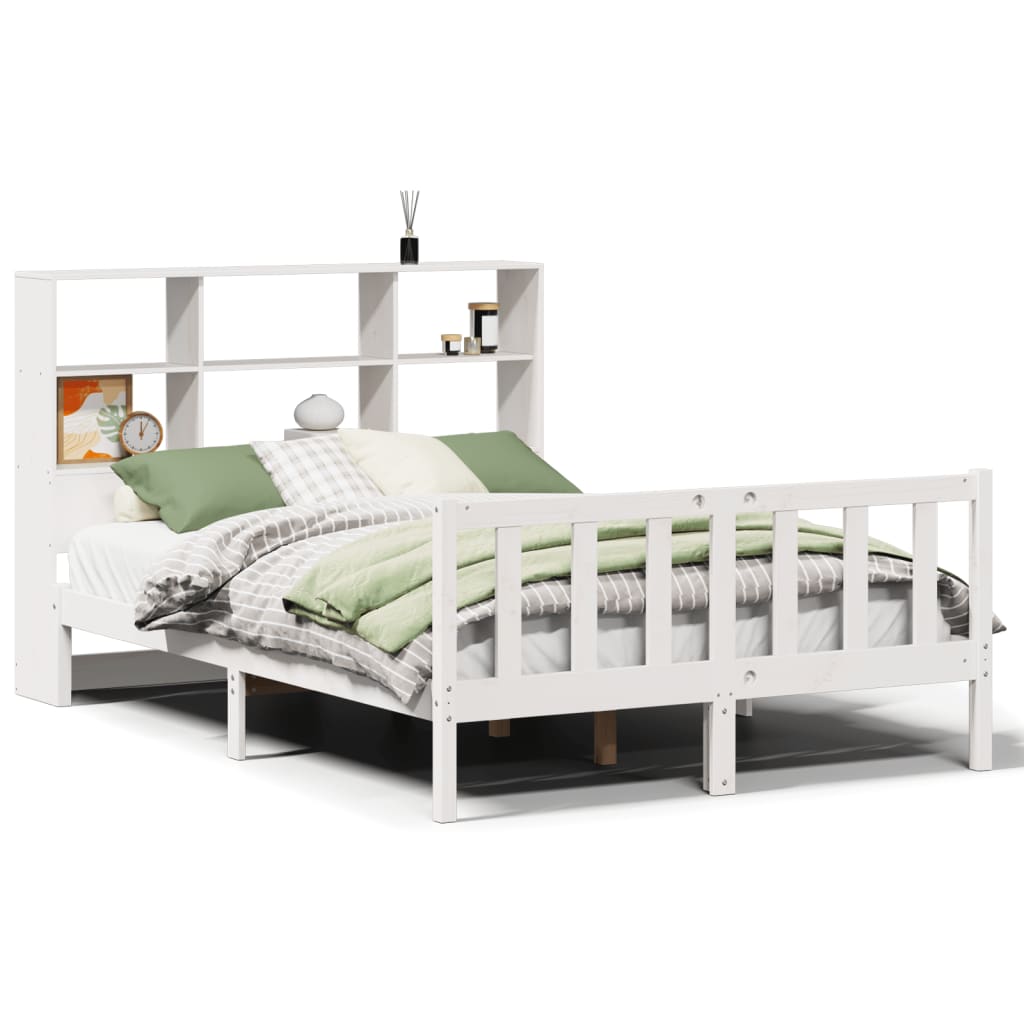 Bookcase Bed without Mattress White 140x190 cm Solid Wood Pine