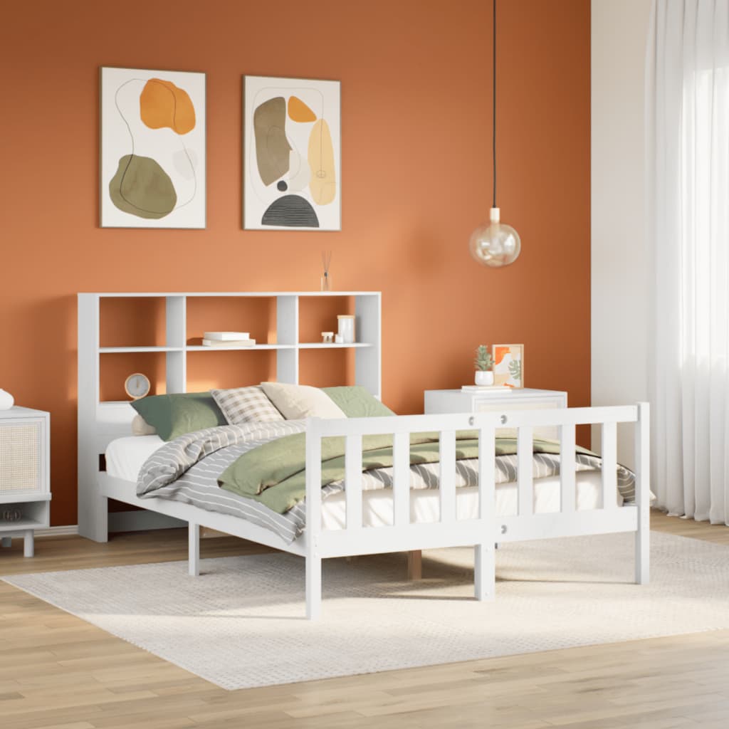 Bookcase Bed without Mattress White 140x190 cm Solid Wood Pine