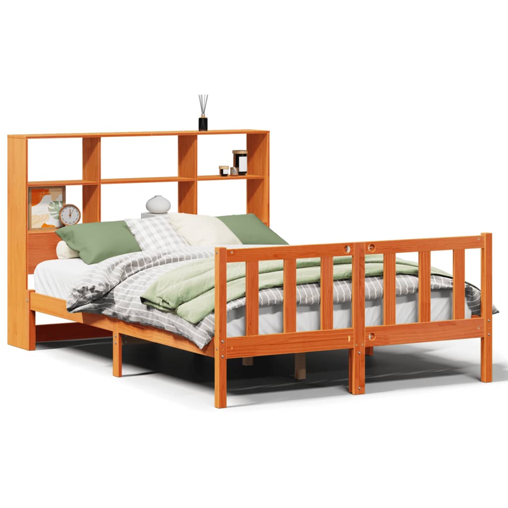 Bookcase Bed without Mattress Wax Brown 135x190 cm Double Solid Wood Pine