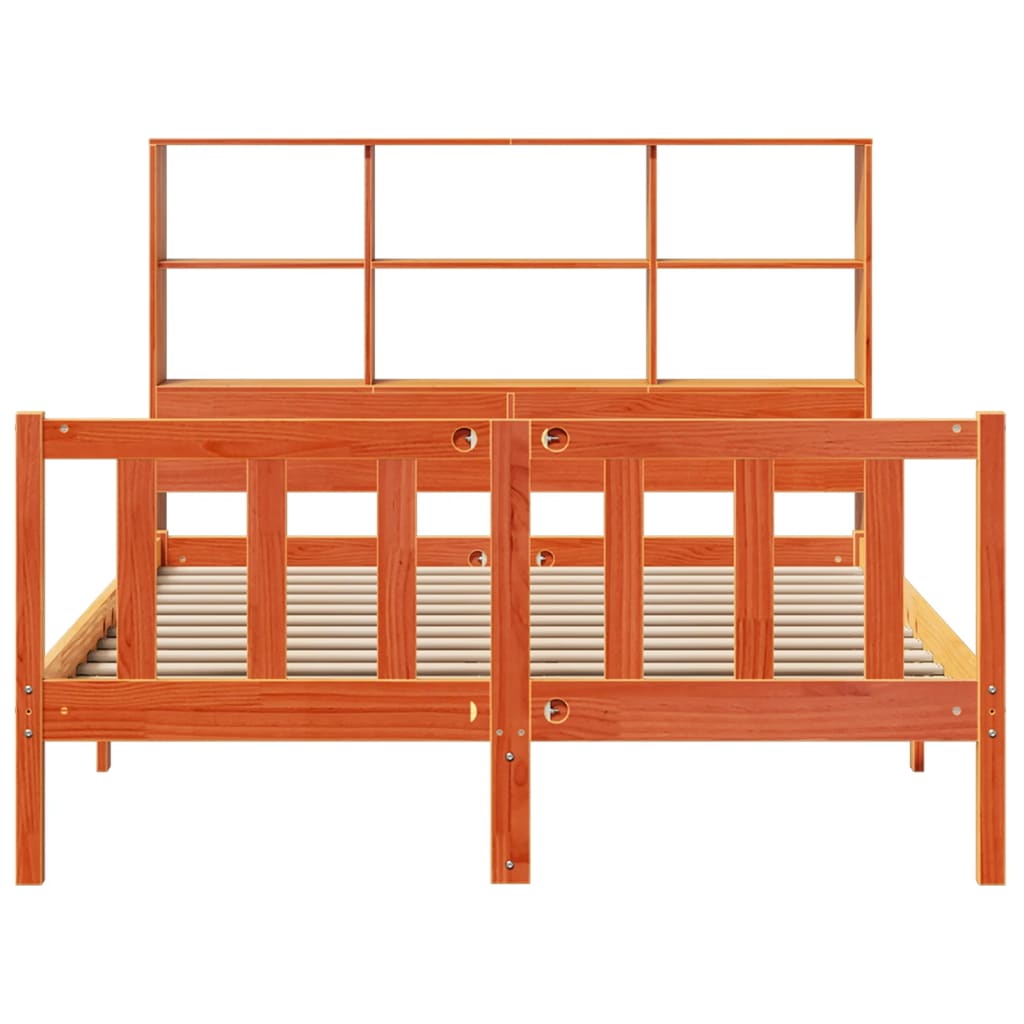 Bookcase Bed without Mattress Wax Brown 135x190 cm Double Solid Wood Pine