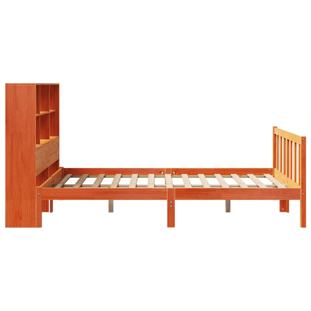 Bookcase Bed without Mattress Wax Brown 135x190 cm Double Solid Wood Pine