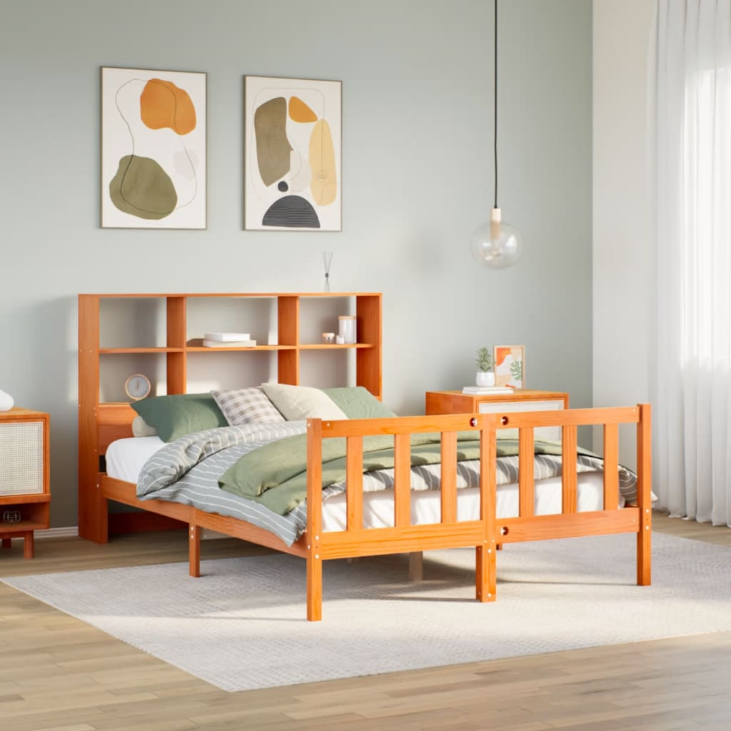 Bookcase Bed without Mattress Wax Brown 135x190 cm Double Solid Wood Pine