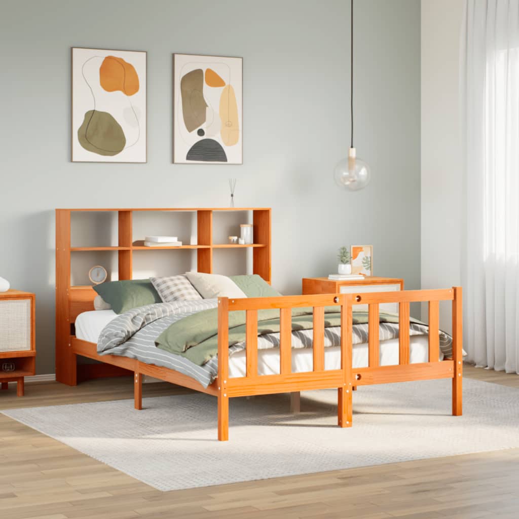 Bookcase Bed without Mattress Wax Brown 140x200 cm Solid Wood Pine