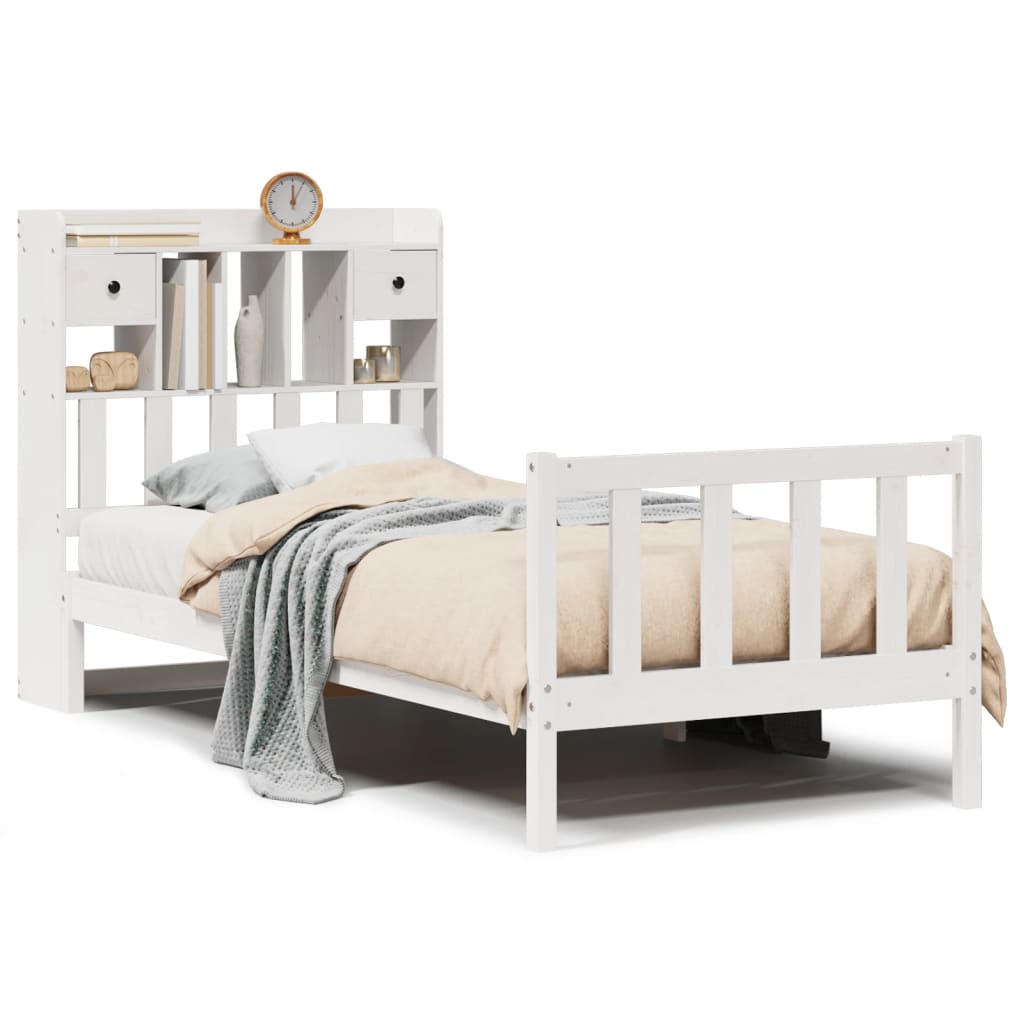 Bookcase Bed without Mattress White 90x190 cm Single Solid Wood Pine