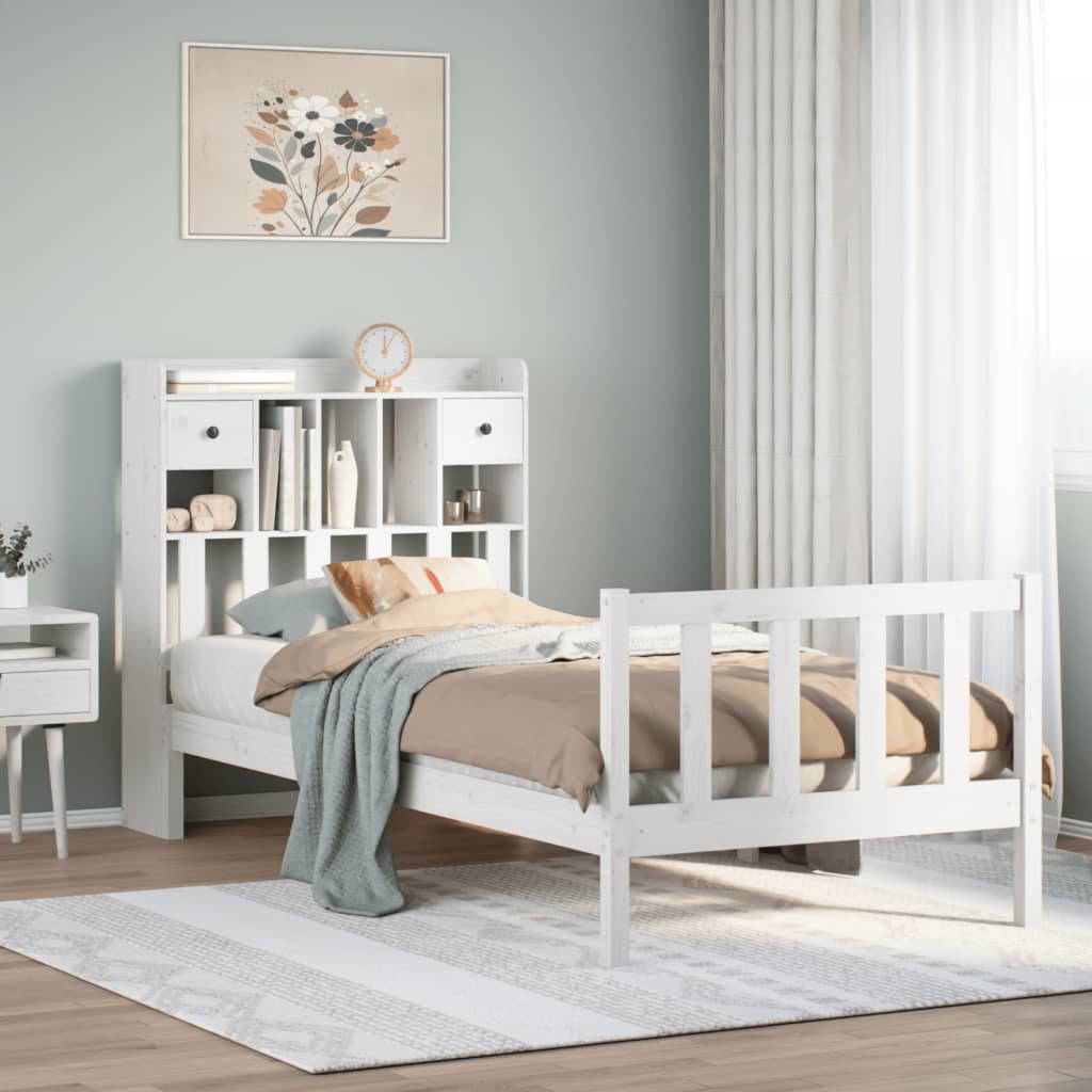 Bookcase Bed without Mattress White 90x190 cm Single Solid Wood Pine