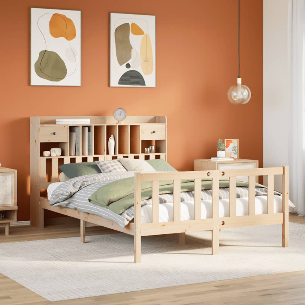 Bookcase Bed without Mattress 140x190 cm Solid Wood Pine