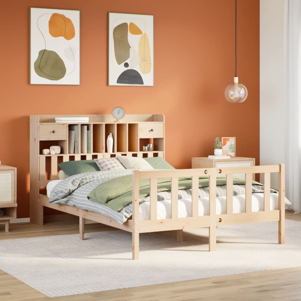 Bookcase Bed without Mattress 150x200 cm King Solid Wood Pine