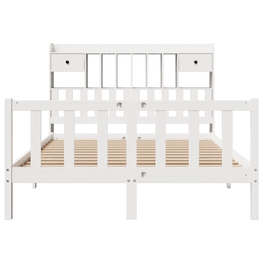 Bookcase Bed without Mattress White 150x200 cm King Solid Wood Pine