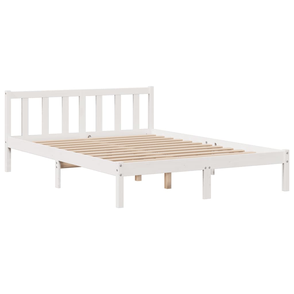 Bookcase Bed without Mattress White 150x200 cm King Solid Wood Pine