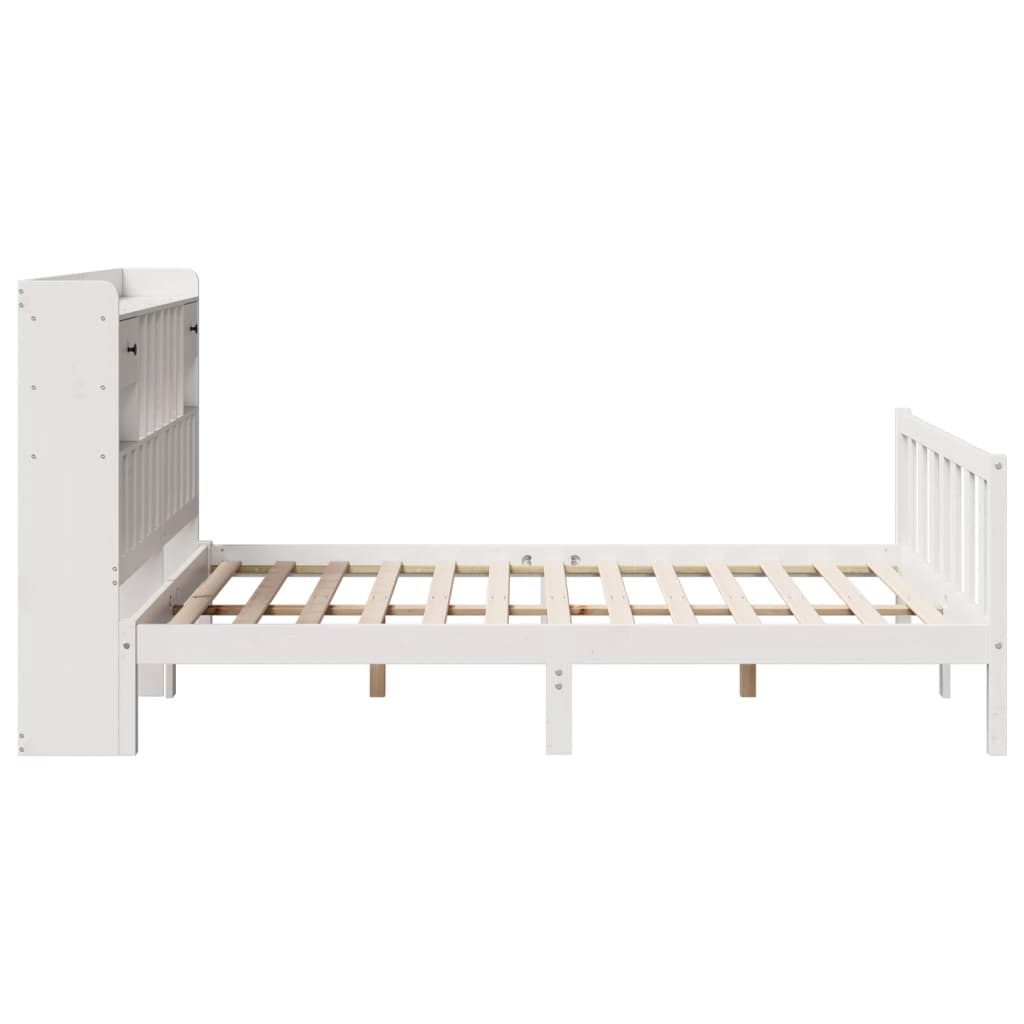 Bookcase Bed without Mattress White 150x200 cm King Solid Wood Pine