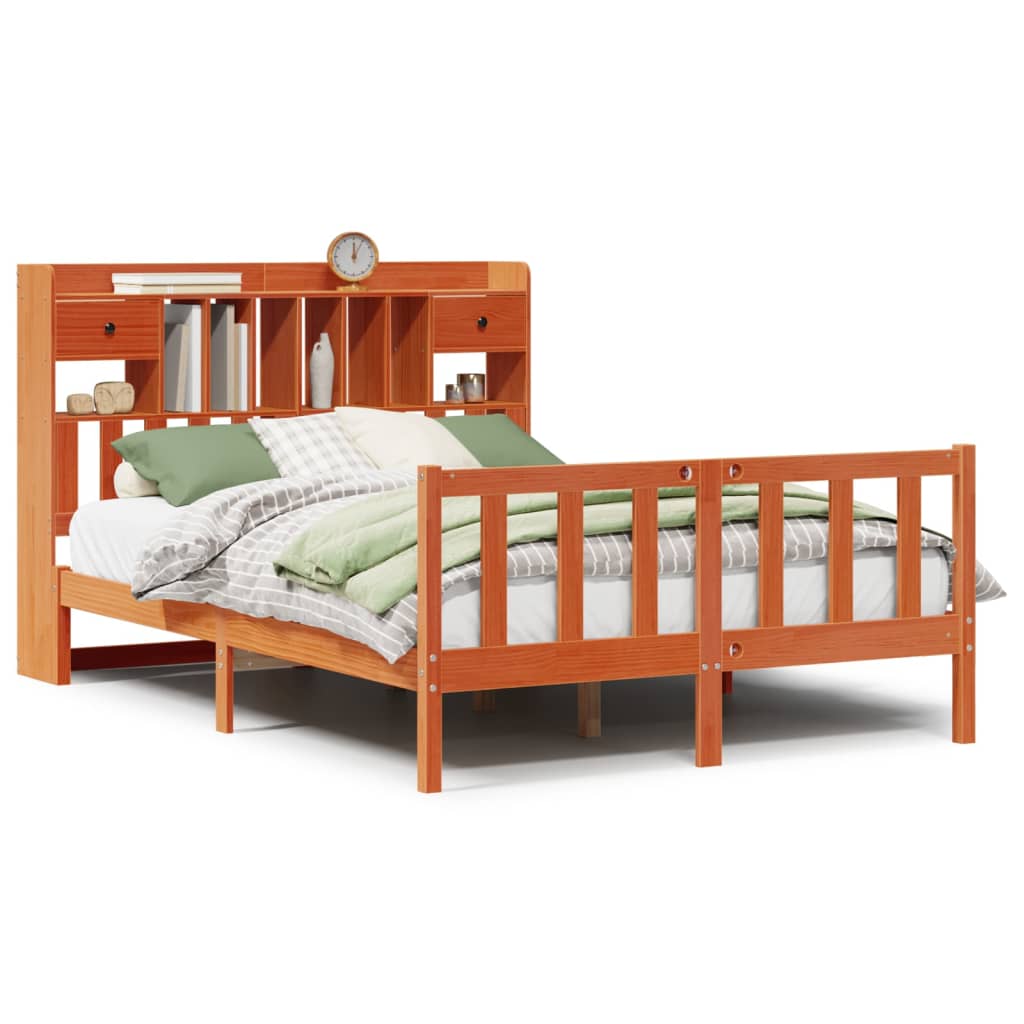 Bookcase Bed without Mattress Wax Brown 140x190 cm Solid Wood Pine