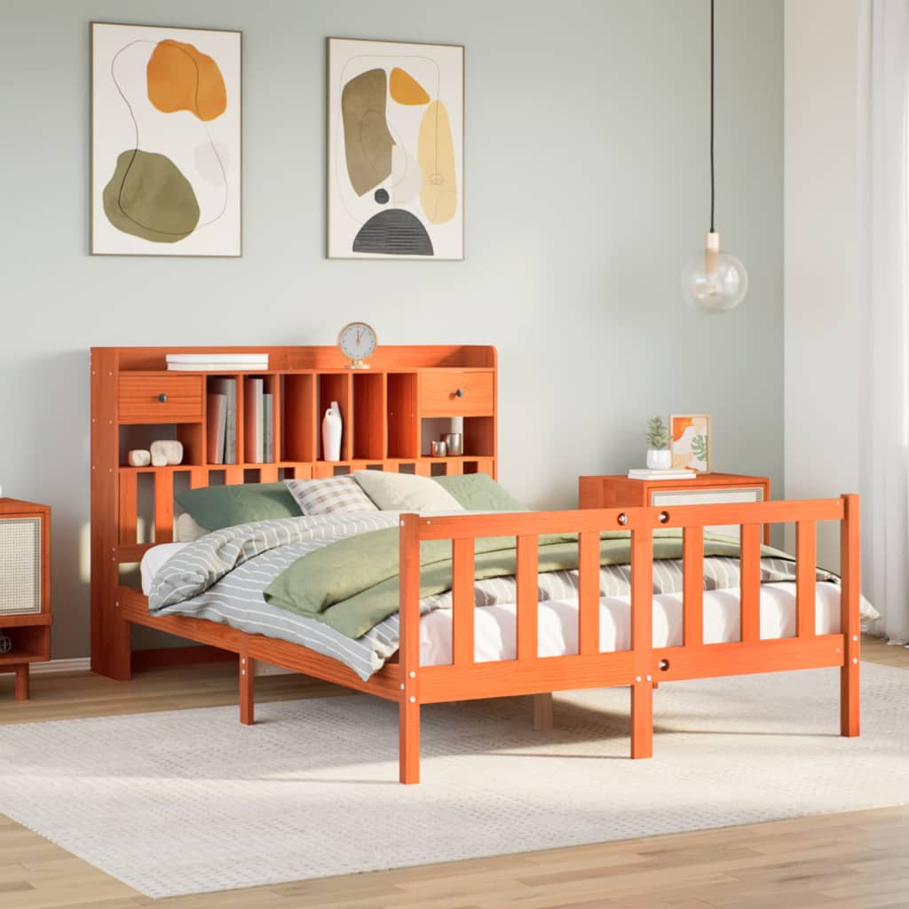 Bookcase Bed without Mattress Wax Brown 140x190 cm Solid Wood Pine