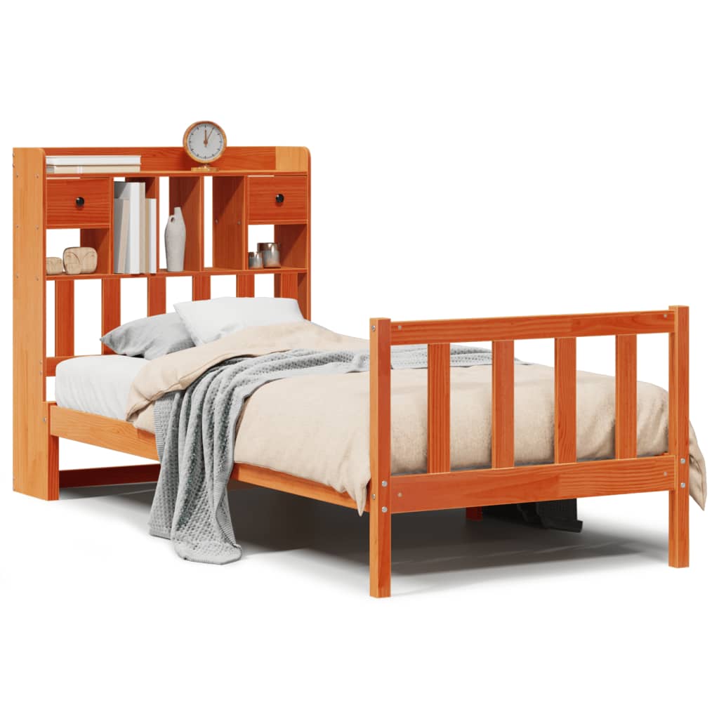 Bookcase Bed without Mattress Wax Brown 100x200 cm Solid Wood Pine